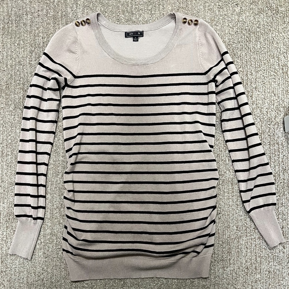 Lety & Me maternity tan sweater with black horizontal stripes size small